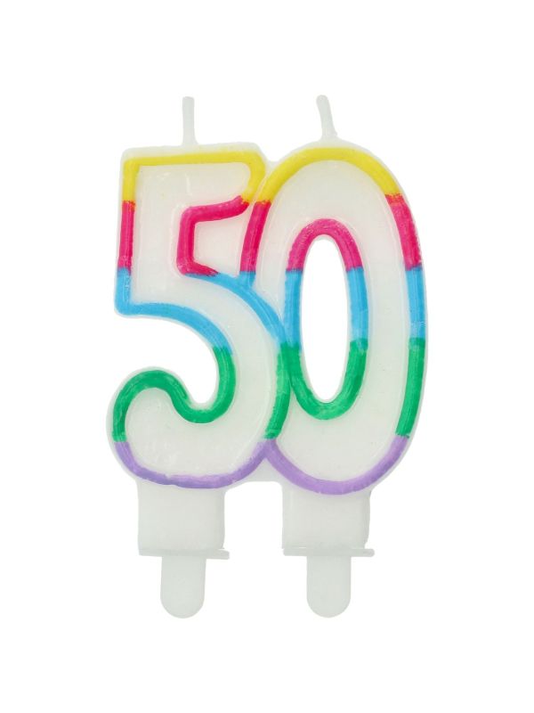 Cijfer 50 Taartkaars Kleurrijk 7,5x6cm