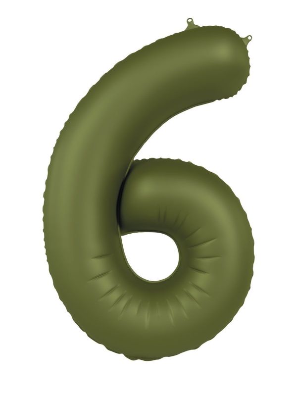 Cijfer 6 Folieballon Olijfgroen 86 cm