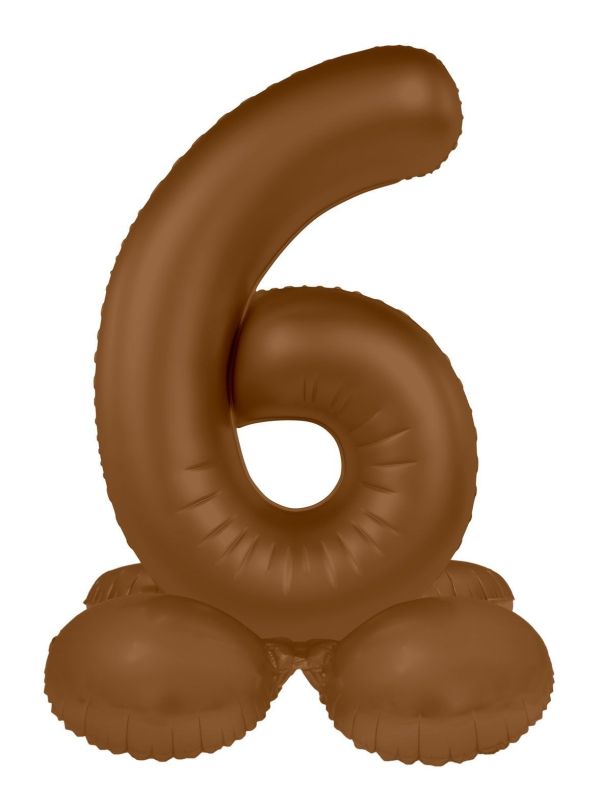 Cijfer 6 Folieballon Staand Bruin 72 cm