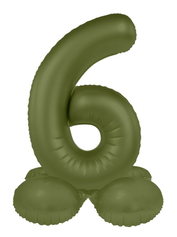 Cijfer 6 Folieballon Staand Olijfgroen 41 cm