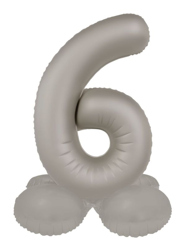 Cijfer 6 Folieballon Staand Zilver 72 cm