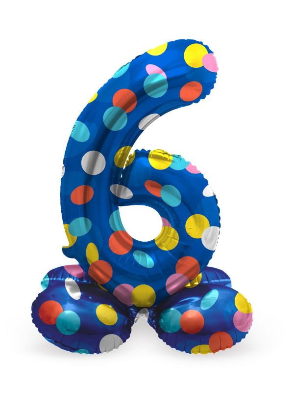 Cijfer 6 Gekleurde Stip Staande Folieballon