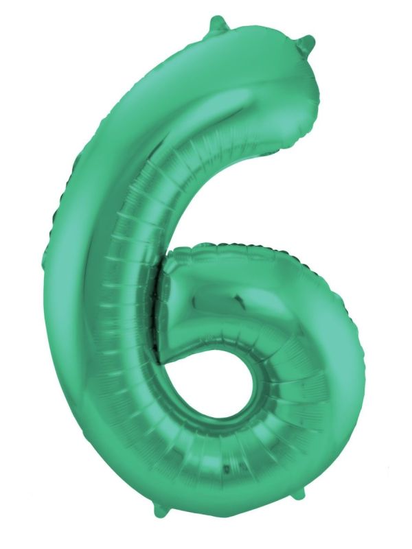 Cijfer 6 Metallic Groen Folieballon 86cm