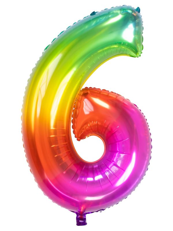 Cijfer 6 Metallic Regenboog 81cm