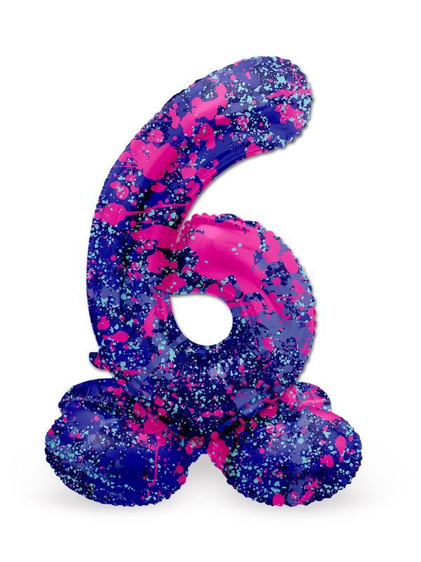 Cijfer 6 Paarse Paint Splash Staande Folieballon