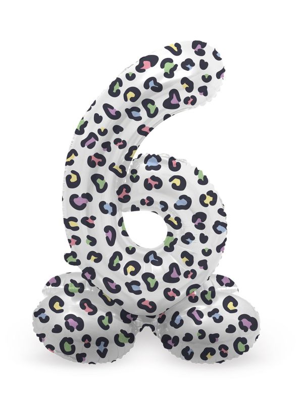 Cijfer 6 Pastel Panter Kleine Staande Folieballon