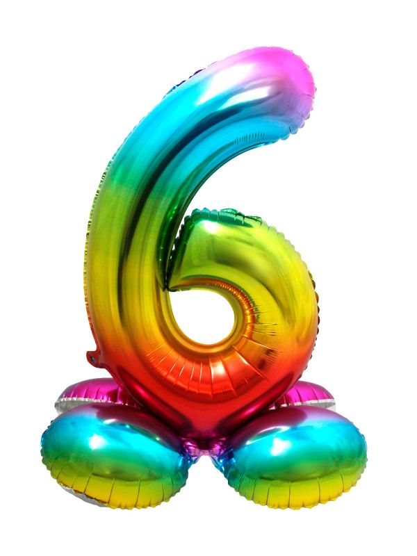 Cijfer 6 Regenboog met Standaard 72cm