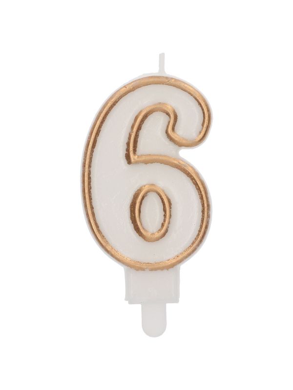 Cijfer 6 Taartkaars Chic Goud 9 cm