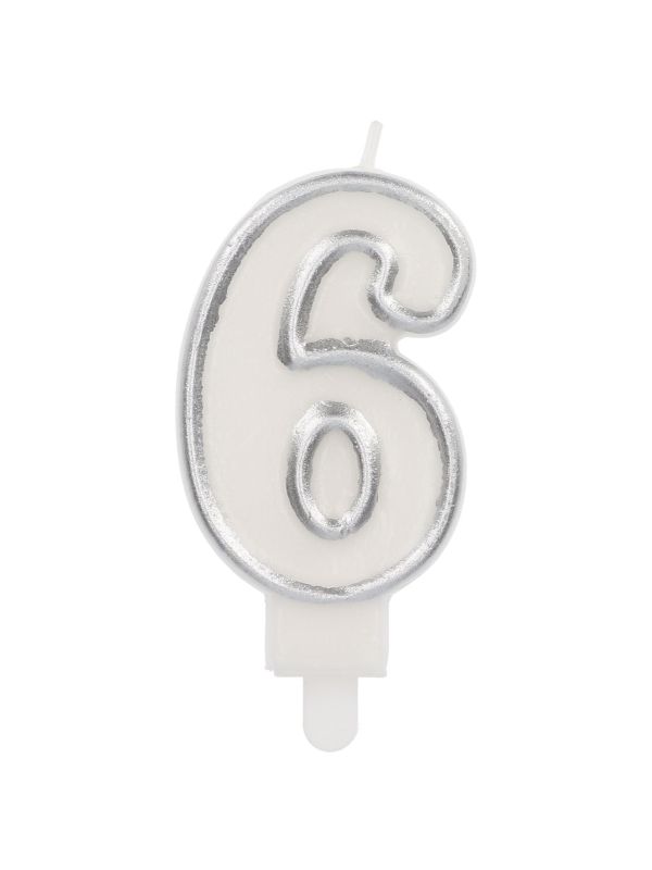 Cijfer 6 Taartkaars Chic Zilver 9 cm