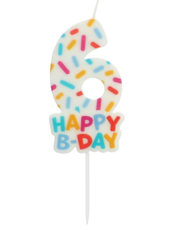 Cijfer 6 Taartkaars Gekleurde Sprinkles 7 cm