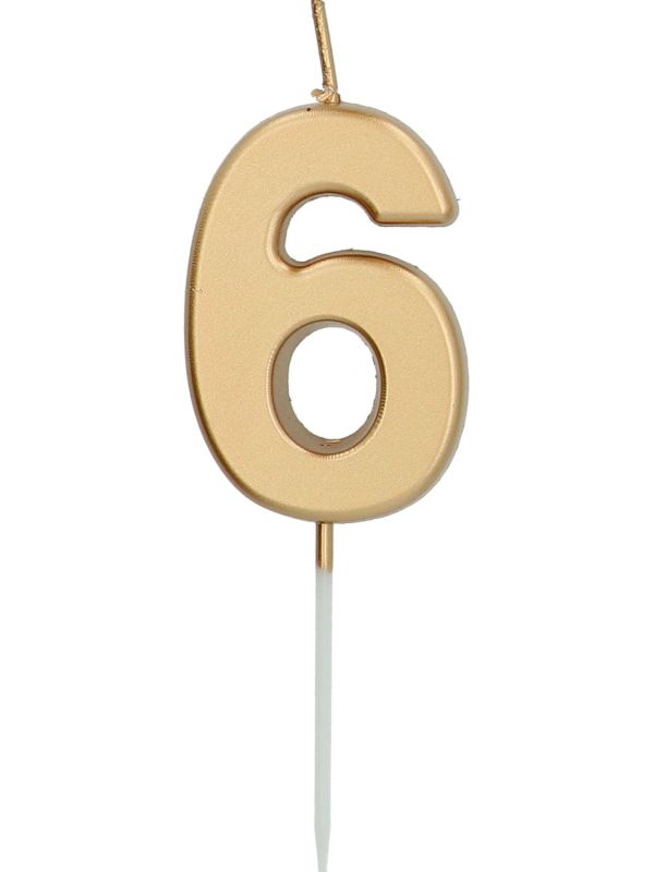 Cijfer 6 Taartkaars Goudkleurig 5 cm