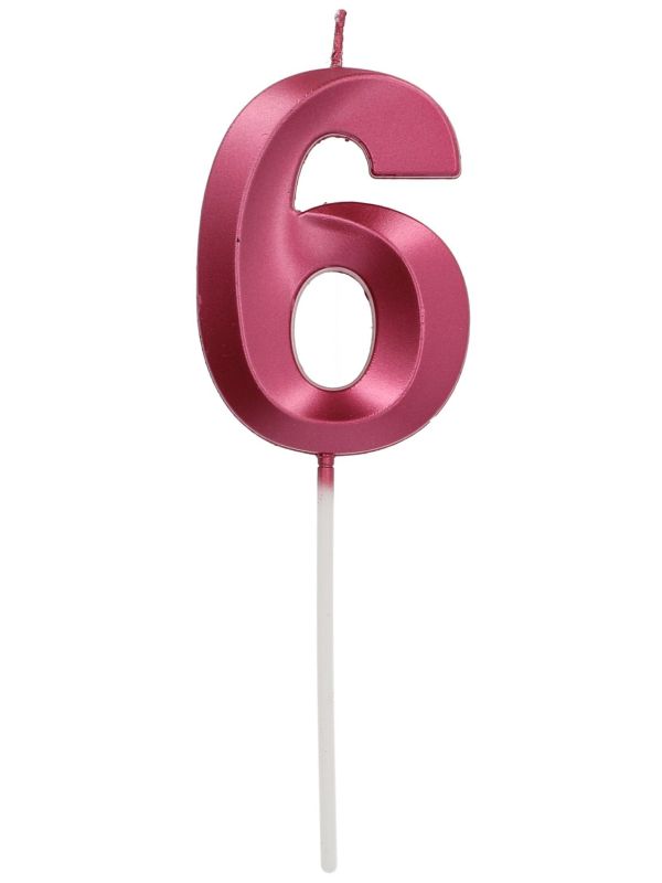 Cijfer 6 Taartkaars Metallic Roze 7 cm
