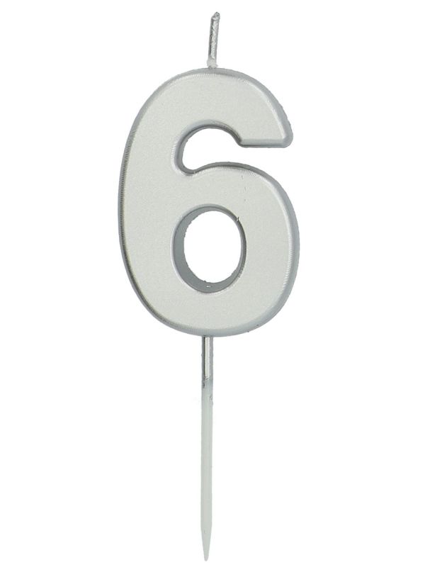 Cijfer 6 Taartkaars Zilverkleurig 5 cm