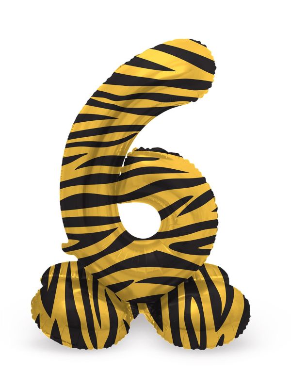 Cijfer 6 Tiger Print Kleine Staande Folieballon