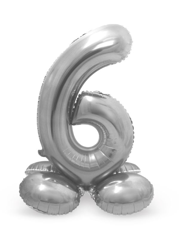 Cijfer 6 Zilver met Standaard 72cm