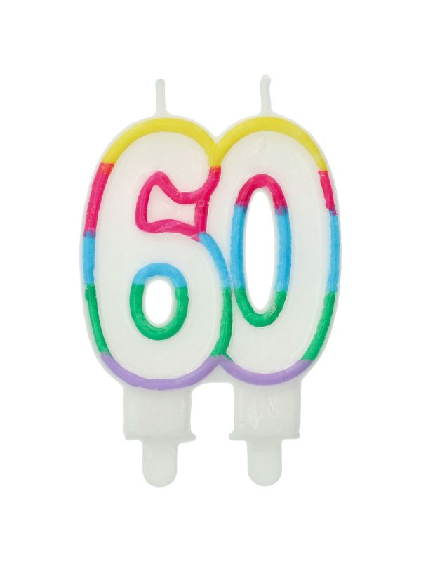 Cijfer 60 Taartkaars Kleurrijk 7,5x6cm
