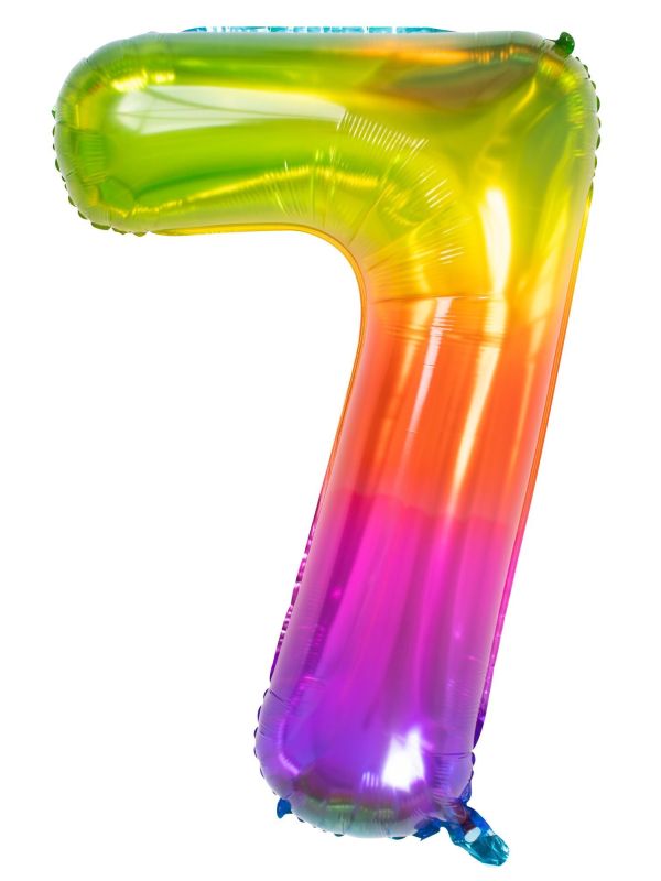 Cijfer 7 Metallic Regenboog 81cm