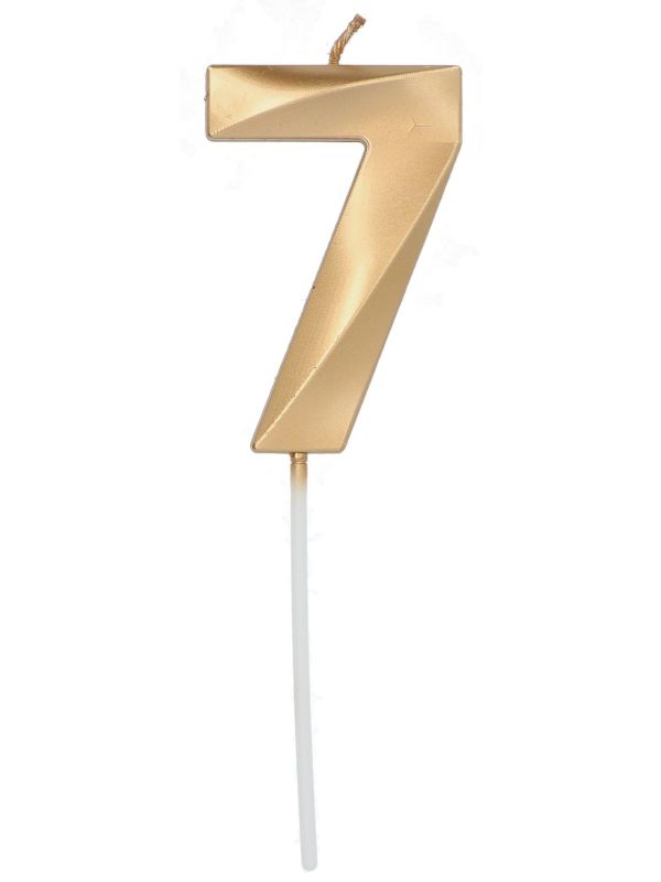 Cijfer 7 Taartkaars Metallic Goud 7 cm