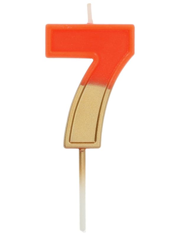 Cijfer 7 Taartkaars Retro Goud/Oranje 5 cm