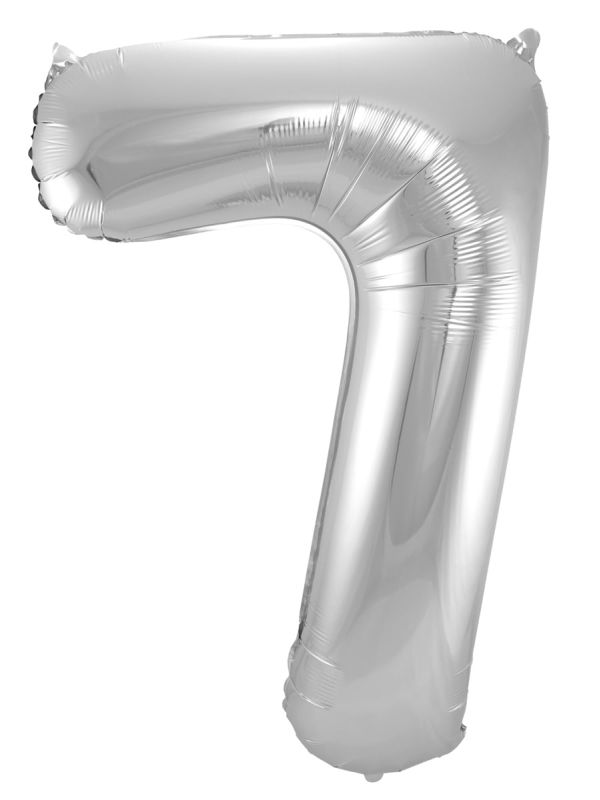 Cijfer 7 Zilveren Folieballon 86cm