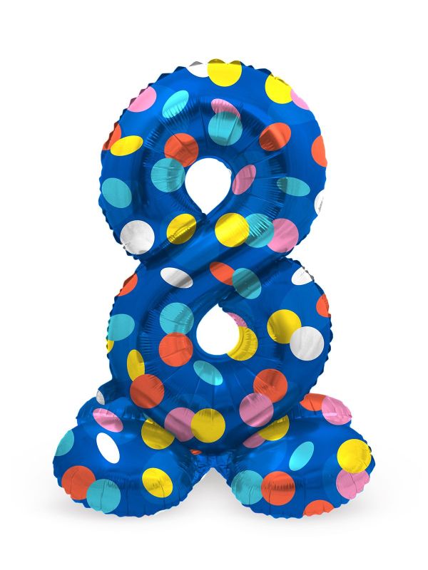 Cijfer 8 Gekleurde Stip Kleine Staande Folieballon