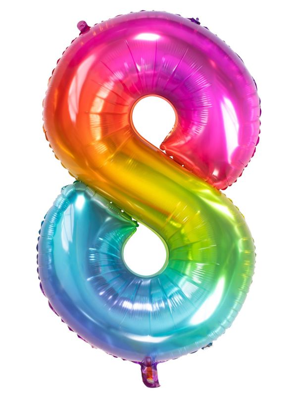 Cijfer 8 Metallic Regenboog 81cm