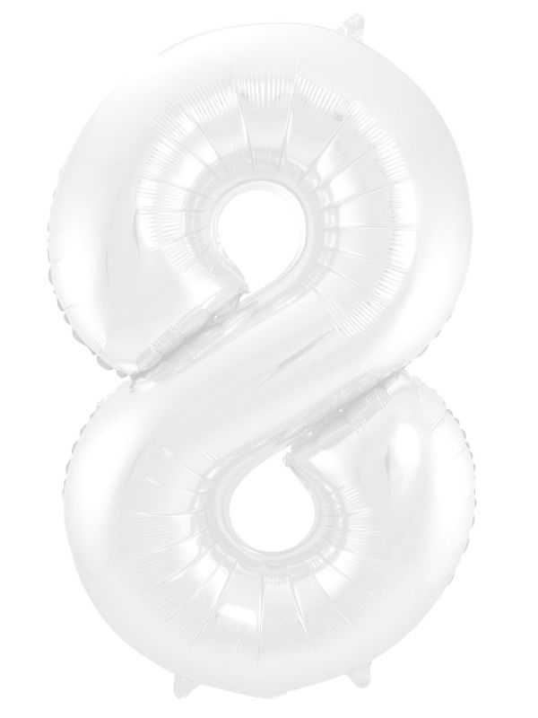Cijfer 8 Metallic Wit Folieballon 86cm