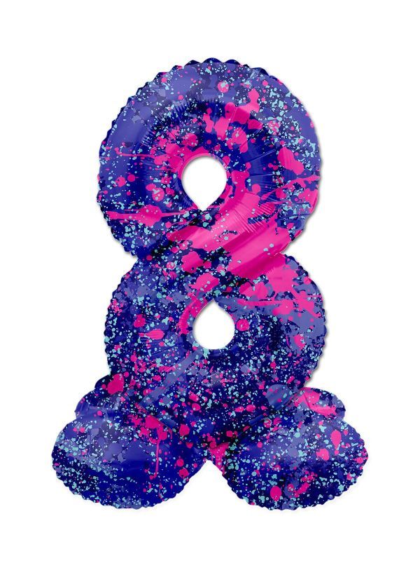 Cijfer 8 Paarse Paint Splash Staande Folieballon