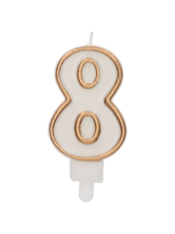Cijfer 8 Taartkaars Chic Goud 9 cm