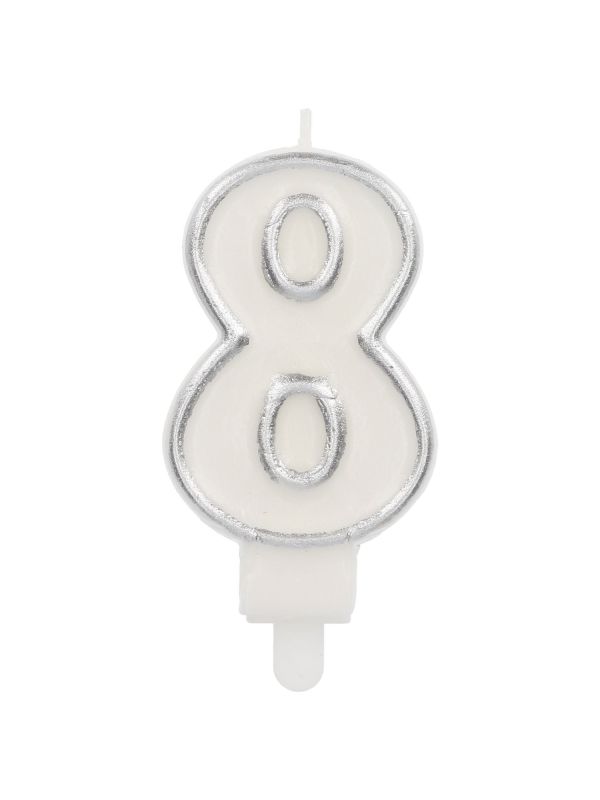 Cijfer 8 Taartkaars Chic Zilver 9 cm