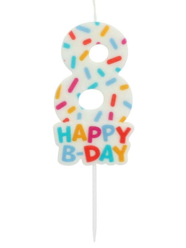 Cijfer 8 Taartkaars Gekleurde Sprinkles 7 cm