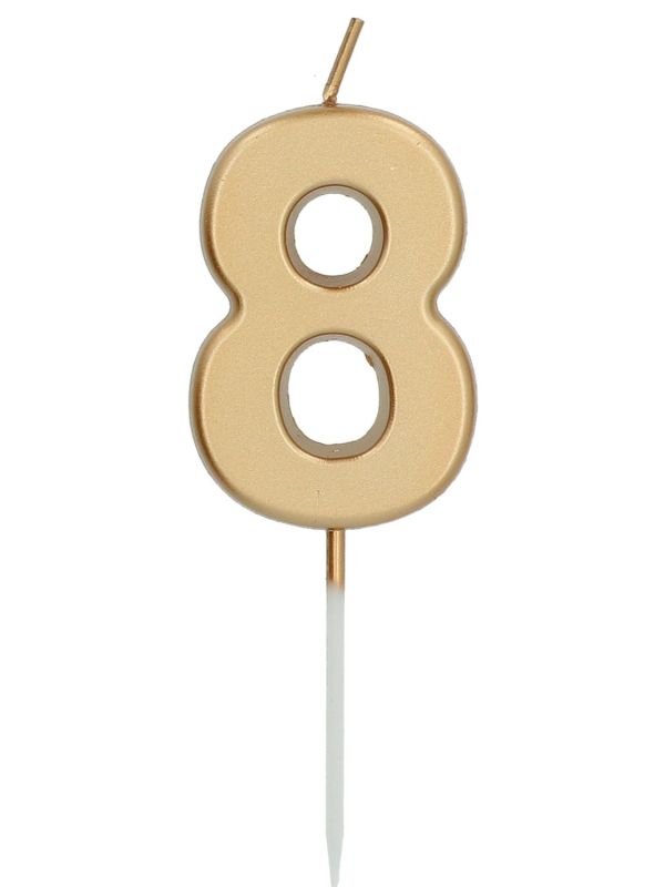 Cijfer 8 Taartkaars Goudkleurig 5 cm