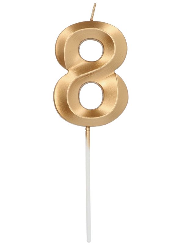Cijfer 8 Taartkaars Metallic Goud 7 cm