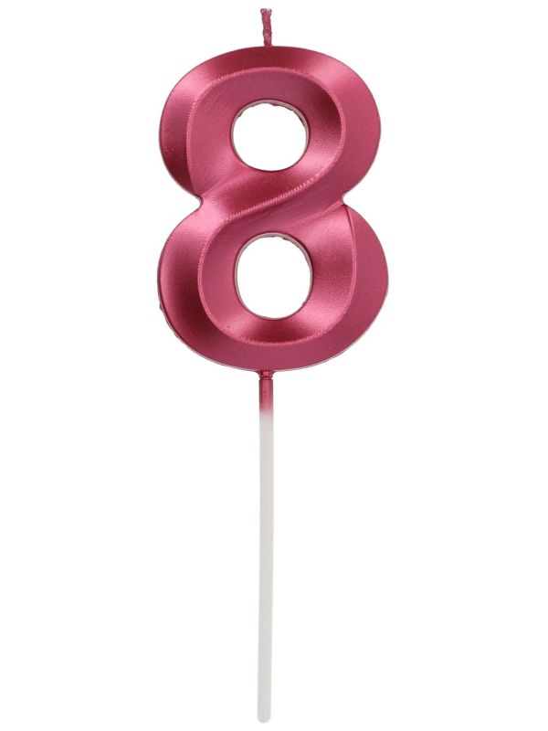 Cijfer 8 Taartkaars Metallic Roze 7 cm