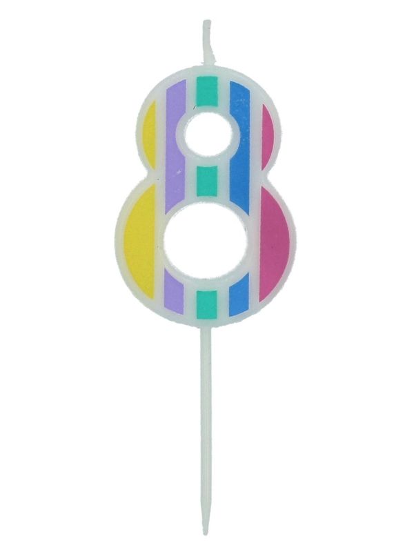 Cijfer 8 Taartkaars Pastel Kleuren 5 cm