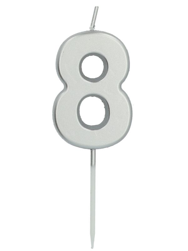 Cijfer 8 Taartkaars Zilverkleurig 5 cm