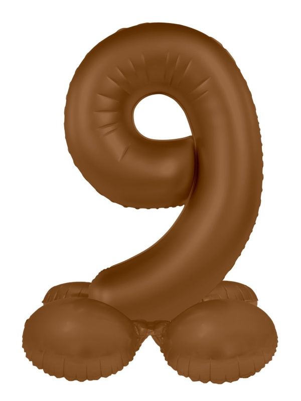 Cijfer 9 Folieballon Staand Bruin 41 cm