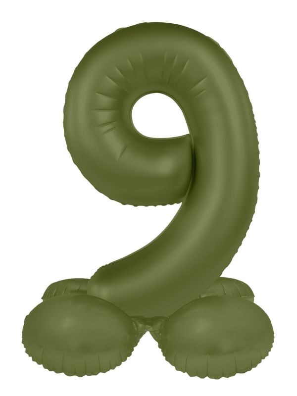 Cijfer 9 Folieballon Staand Olijfgroen 72 cm