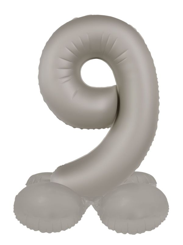 Cijfer 9 Folieballon Staand Zilver 72 cm