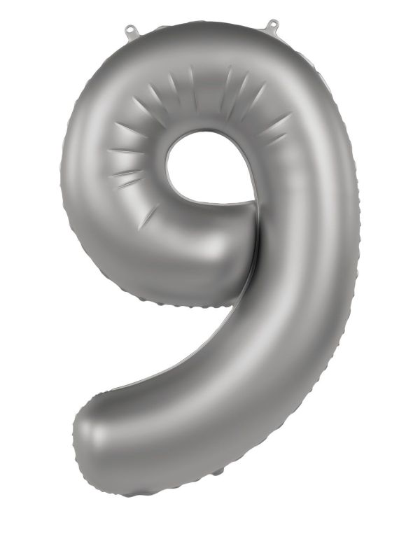Cijfer 9 Folieballon Zilver 86 cm