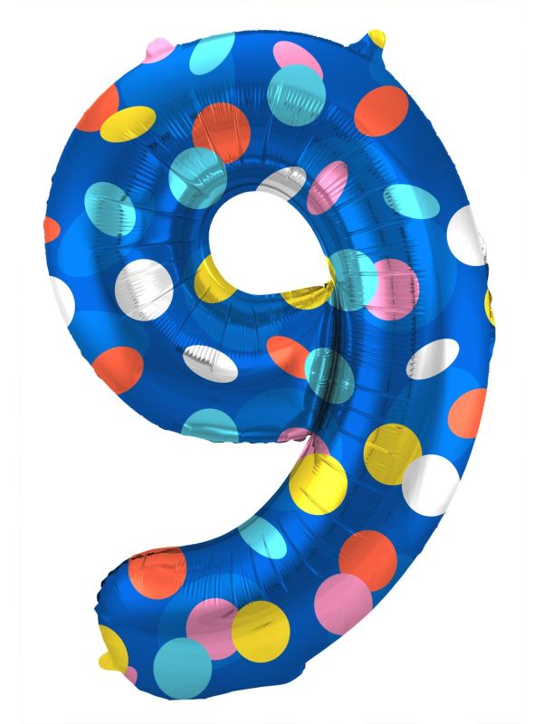 Cijfer 9 Gekleurde Stip Folieballon