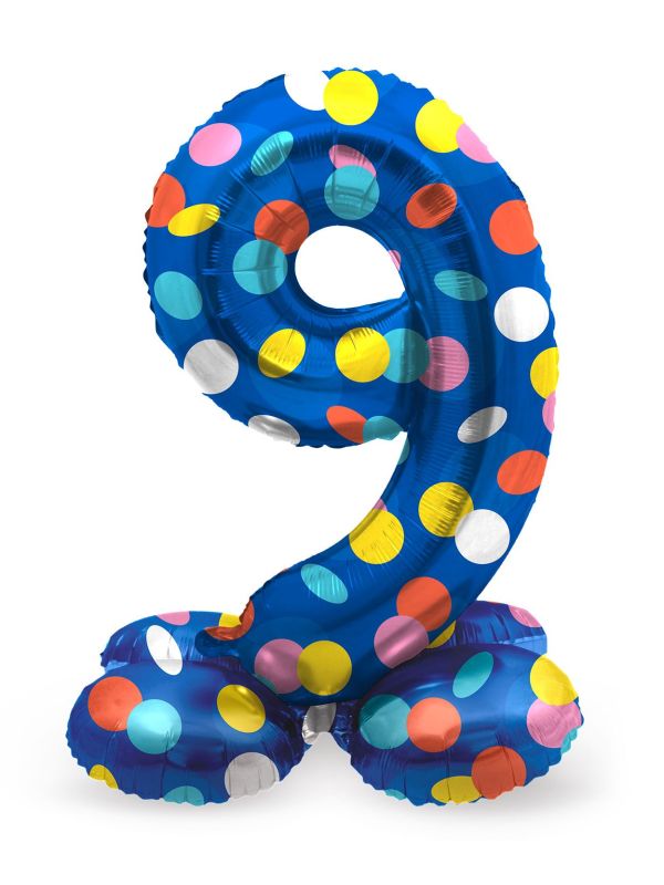 Cijfer 9 Gekleurde Stip Staande Folieballon