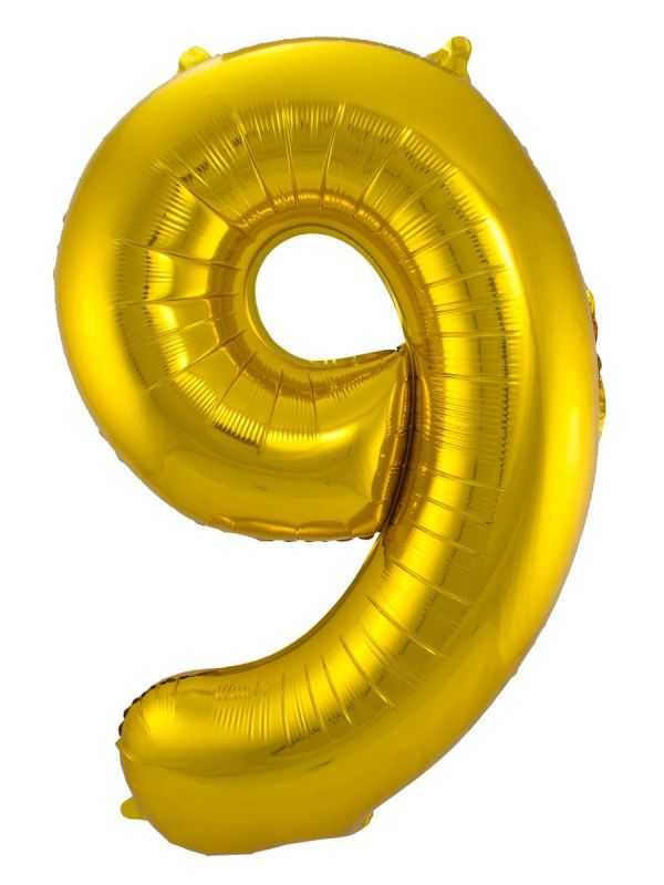 Cijfer 9 Gouden Folieballon 86cm