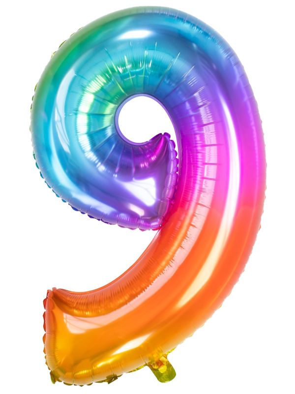 Cijfer 9 Metallic Regenboog 81cm