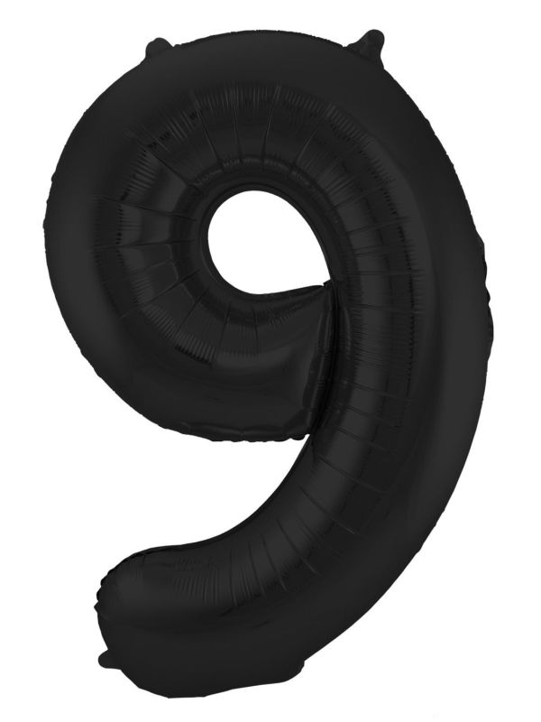 Cijfer 9 Metallic Zwart Folieballon 86cm
