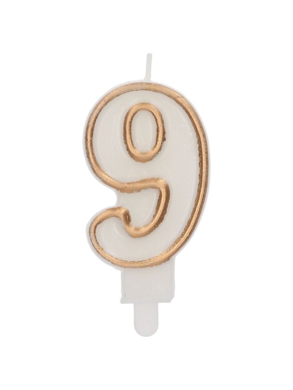 Cijfer 9 Taartkaars Chic Goud 9 cm