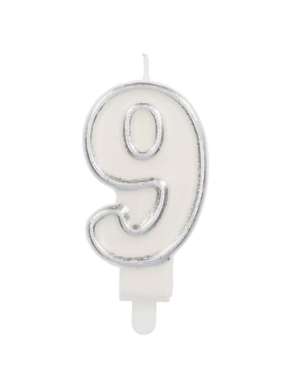 Cijfer 9 Taartkaars Chic Zilver 9 cm