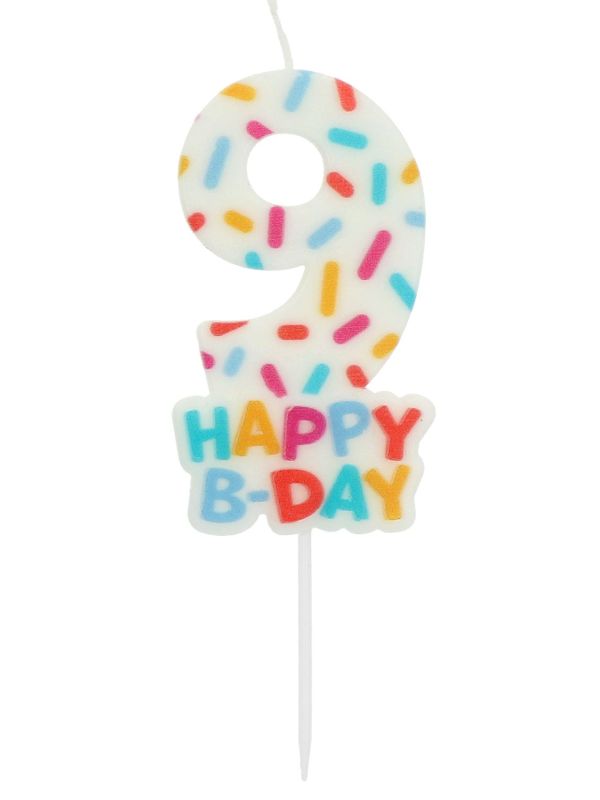 Cijfer 9 Taartkaars Gekleurde Sprinkles 7 cm