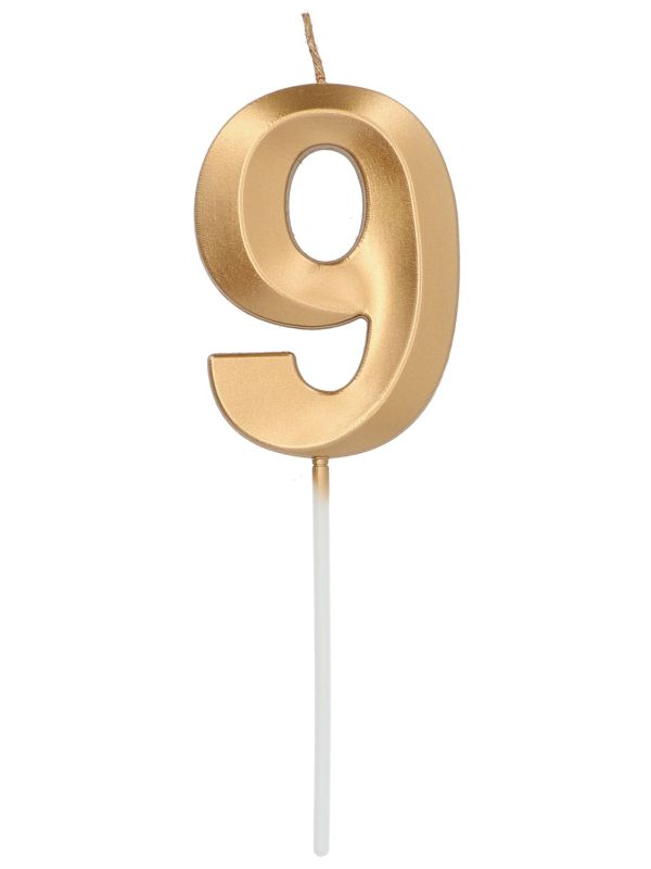 Cijfer 9 Taartkaars Metallic Goud 7 cm
