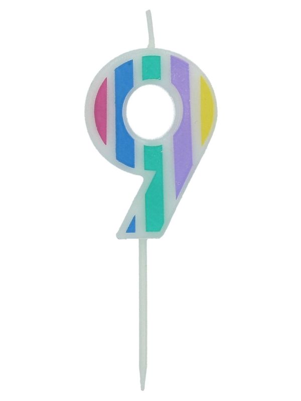 Cijfer 9 Taartkaars Pastel Kleuren 5 cm